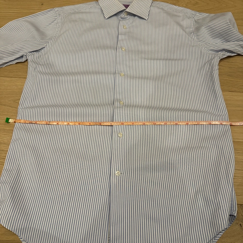 Lorenzo Uomo Blue and White Striped Dress Shirt Size 15 (34/35) - Picture 7 of 8